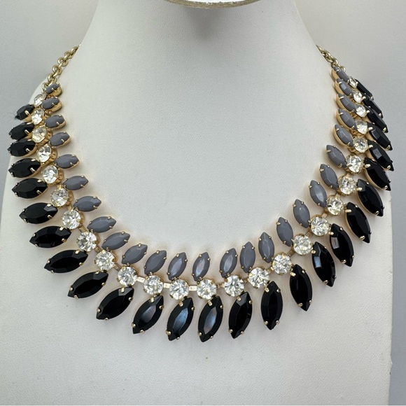 Premier Designs Jewelry - Premier Designs Crystal Statement Necklace Gold Tone Black Gray Bib